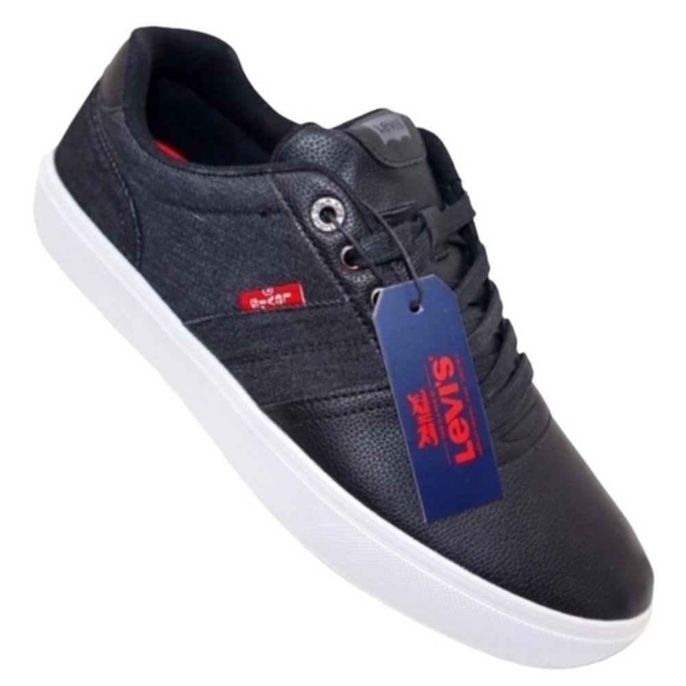 Levi’s Miles Black Tumbled Denim CX with Faux Leather Men's Fashion Sneakers